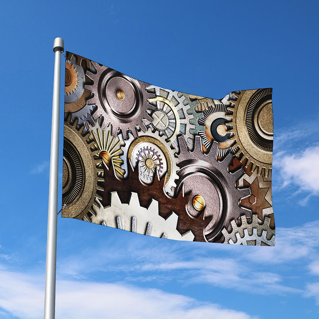 Steampunk Gears And Cogs Print Polyester Flag
