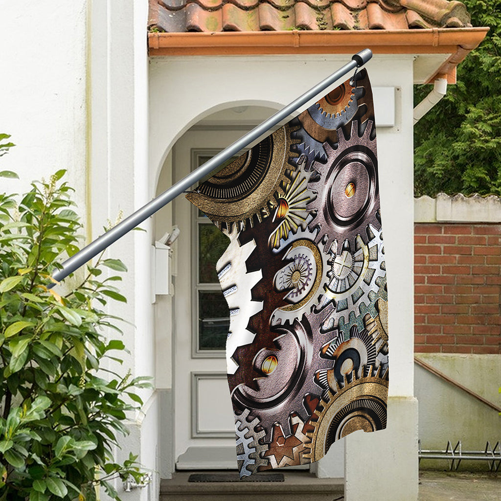 Steampunk Gears And Cogs Print Polyester Flag