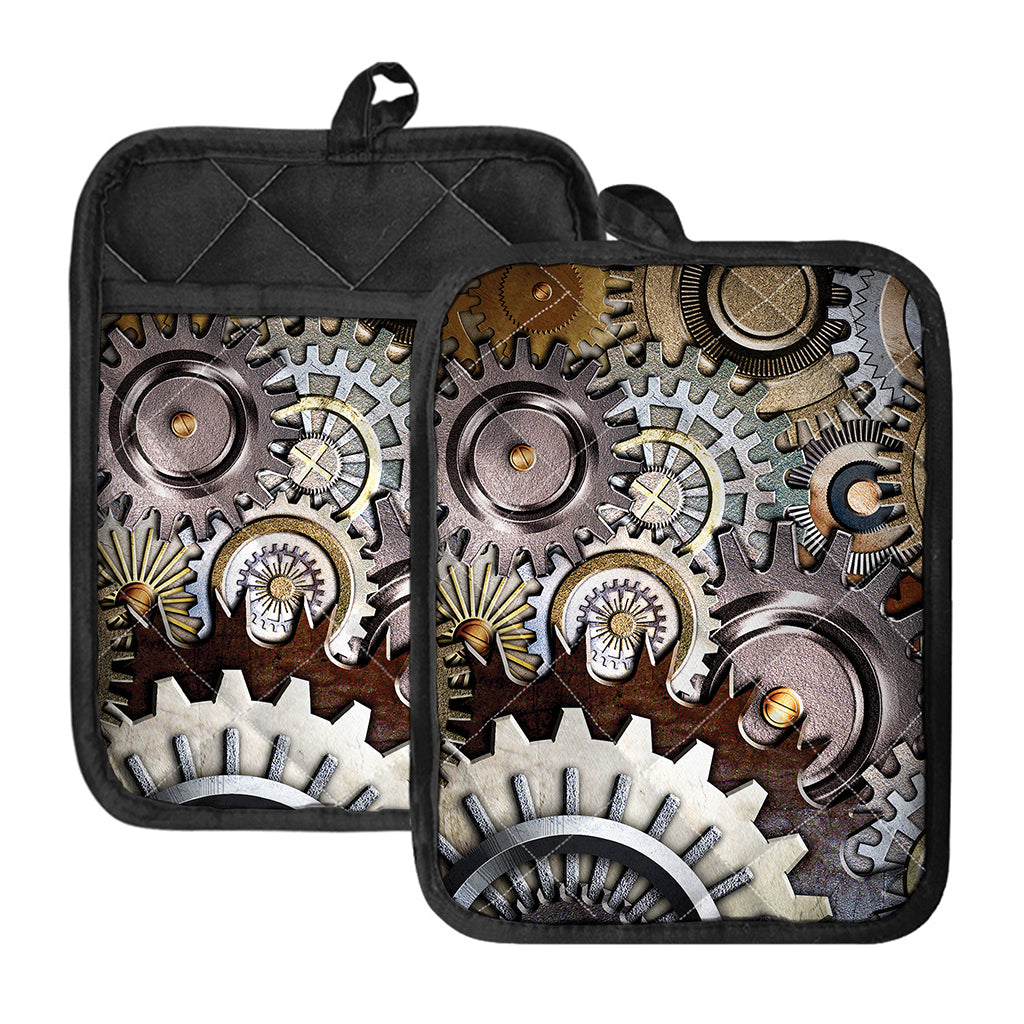 Steampunk Gears And Cogs Print Pot Holders With Pocket