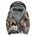 Steampunk Gears And Cogs Print Sherpa Lined Zip Up Hoodie