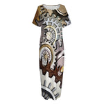 Steampunk Gears And Cogs Print Short Sleeve Long Nightdress