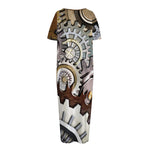 Steampunk Gears And Cogs Print Short Sleeve Long Nightdress