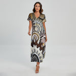 Steampunk Gears And Cogs Print Short Sleeve Maxi Dress