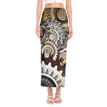 Steampunk Gears And Cogs Print Side Slit Maxi Skirt