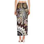 Steampunk Gears And Cogs Print Side Slit Maxi Skirt