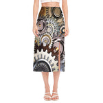 Steampunk Gears And Cogs Print Side Slit Midi Skirt