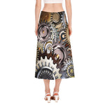 Steampunk Gears And Cogs Print Side Slit Midi Skirt