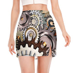 Steampunk Gears And Cogs Print Side Slit Mini Skirt