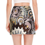 Steampunk Gears And Cogs Print Side Slit Mini Skirt
