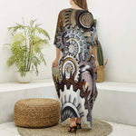 Steampunk Gears And Cogs Print Silk V-Neck Kaftan Dress