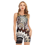 Steampunk Gears And Cogs Print Sleeveless One Piece Swimsuit