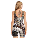 Steampunk Gears And Cogs Print Sleeveless One Piece Swimsuit