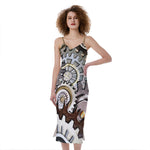 Steampunk Gears And Cogs Print Slim Fit Midi Cami Dress