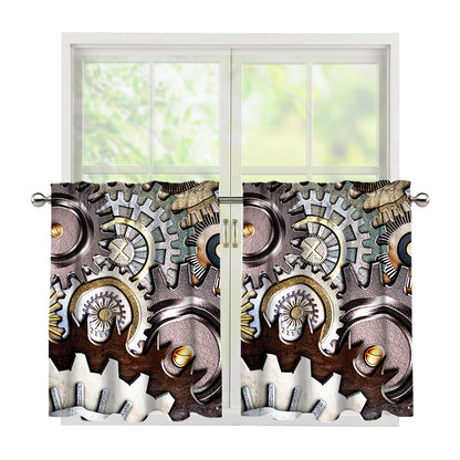 Steampunk Gears And Cogs Print Tier Curtains