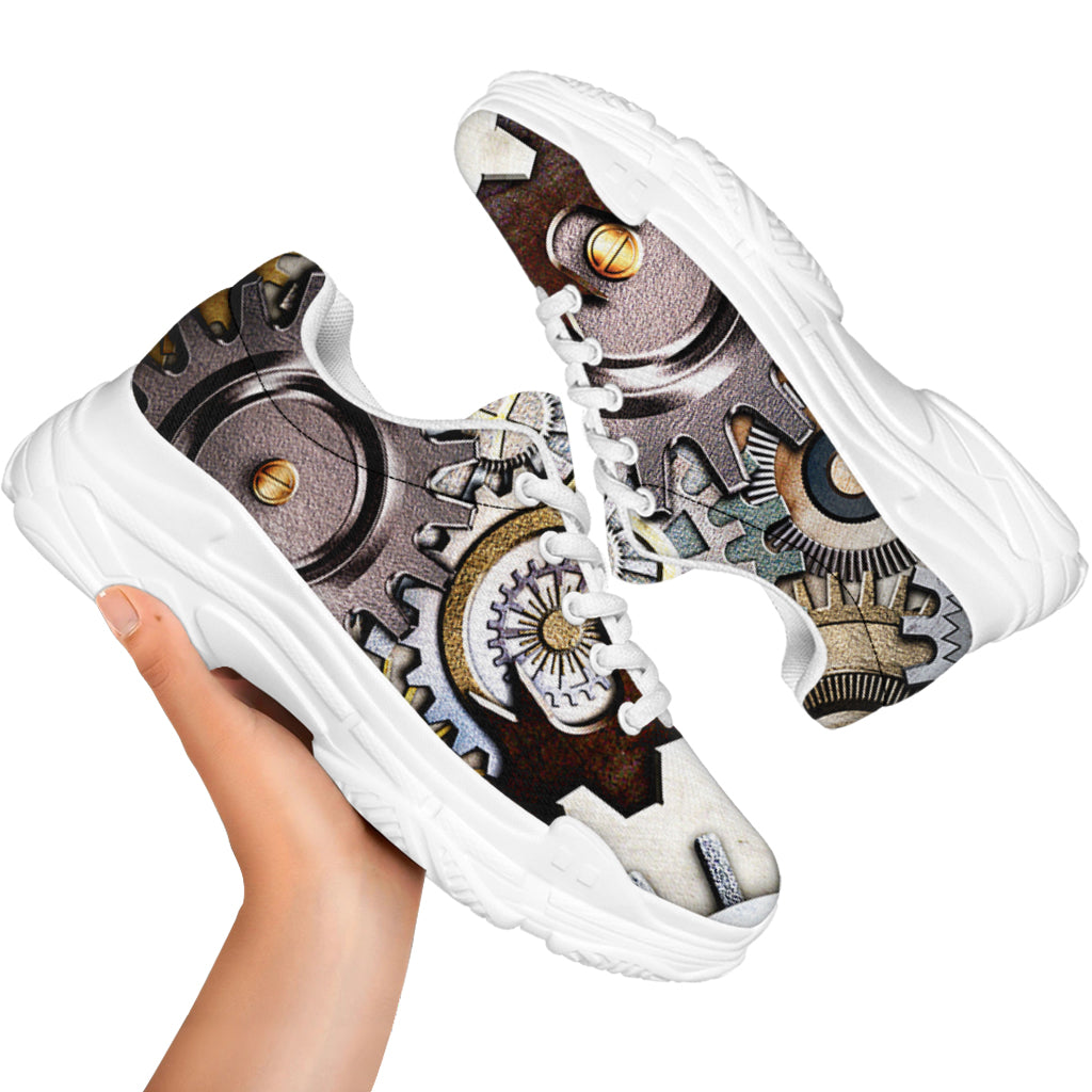 Steampunk Gears And Cogs Print White Chunky Shoes – GearFrost