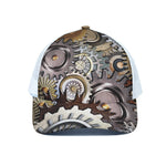 Steampunk Gears And Cogs Print White Mesh Trucker Cap