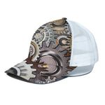 Steampunk Gears And Cogs Print White Mesh Trucker Cap