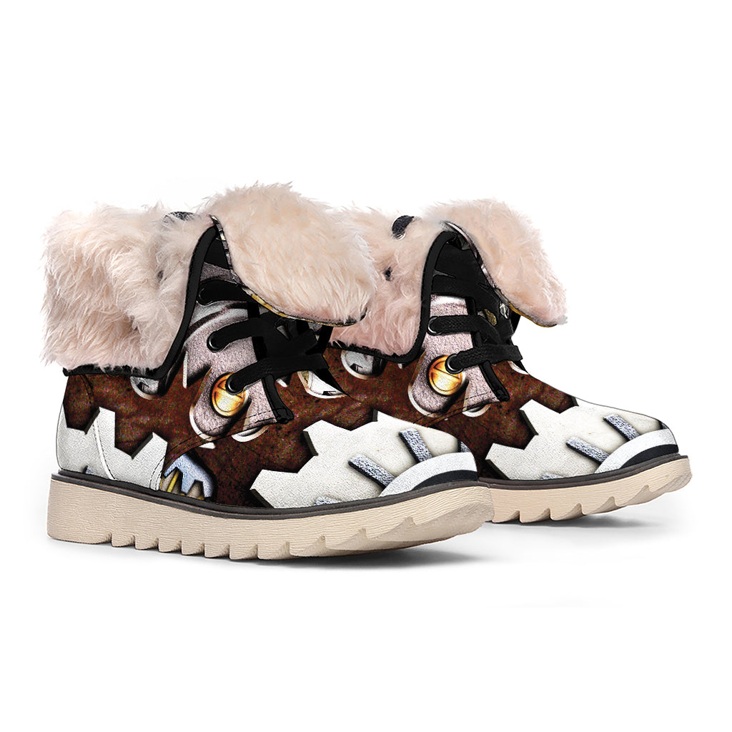 Steampunk Gears And Cogs Print Winter Boots
