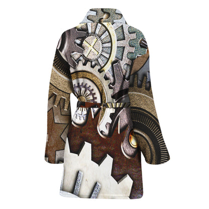 Steampunk Gears And Cogs Print Women's Bathrobe