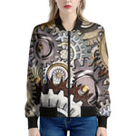 Steampunk Gears And Cogs Print Women's Bomber Jacket