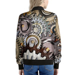 Steampunk Gears And Cogs Print Women's Bomber Jacket