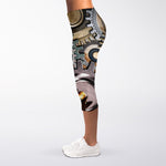 Steampunk Gears And Cogs Print Women's Capri Leggings