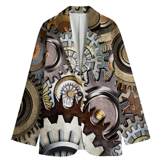 Steampunk Gears And Cogs Print Women's Cotton Blazer