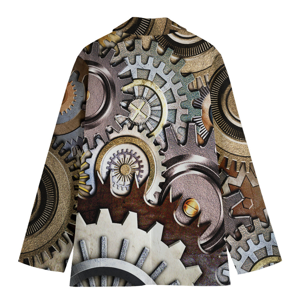 Steampunk Gears And Cogs Print Women's Cotton Blazer