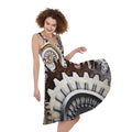 Steampunk Gears And Cogs Print Sleeveless Knee Length Dress
