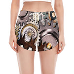Steampunk Gears And Cogs Print Women's Split Running Shorts