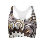 Steampunk Gears And Cogs Print Women's Sports Bra