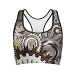 Steampunk Gears And Cogs Print Women's Sports Bra