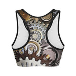 Steampunk Gears And Cogs Print Women's Sports Bra