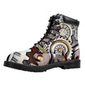 Steampunk Gears And Cogs Print Padded Collar Lace Up Boots