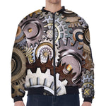 Steampunk Gears And Cogs Print Zip Sleeve Bomber Jacket
