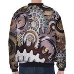Steampunk Gears And Cogs Print Zip Sleeve Bomber Jacket