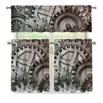 Steampunk Metal Gears Print 3 Piece Kitchen Curtains