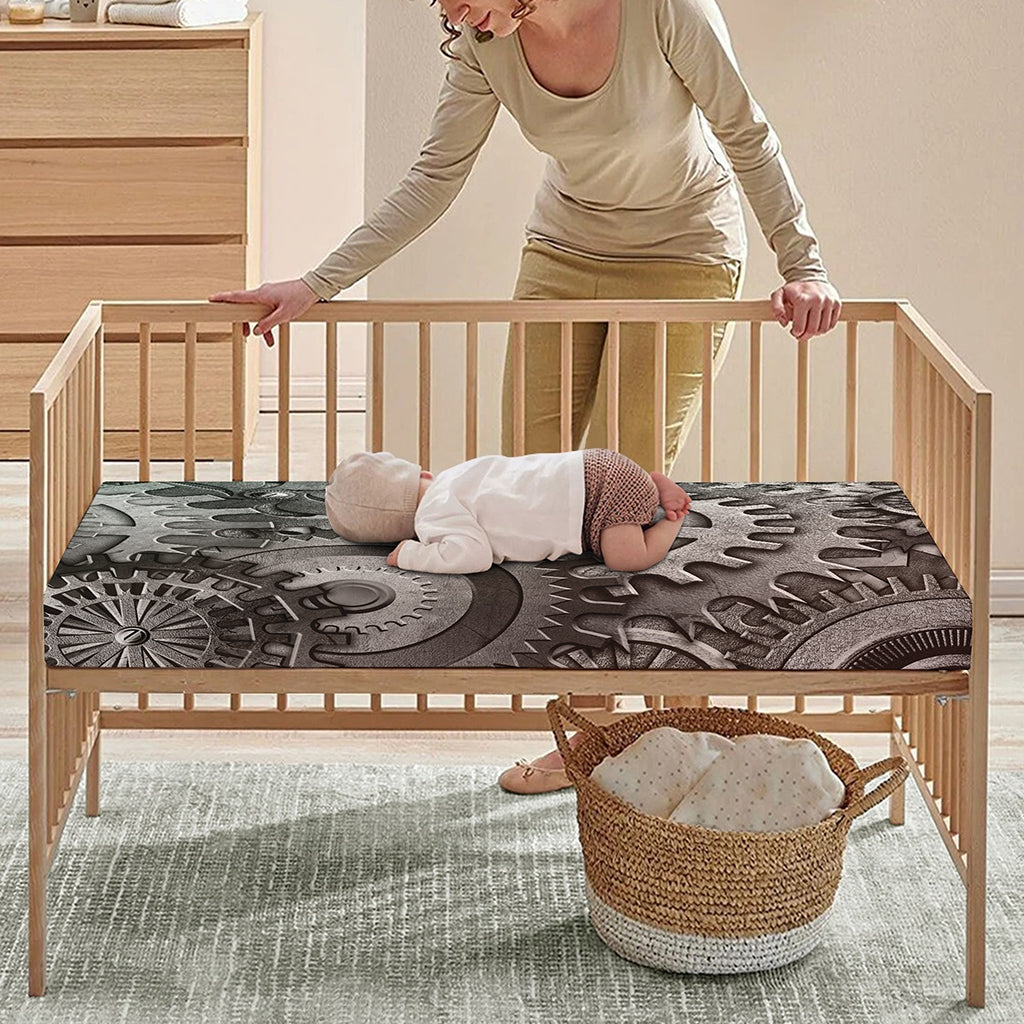 Steampunk Metal Gears Print Baby Crib Sheet
