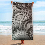 Steampunk Metal Gears Print Beach Towel