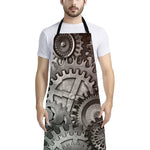 Steampunk Metal Gears Print Bib Apron With Pocket