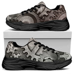Steampunk Metal Gears Print Black Chunky Shoes