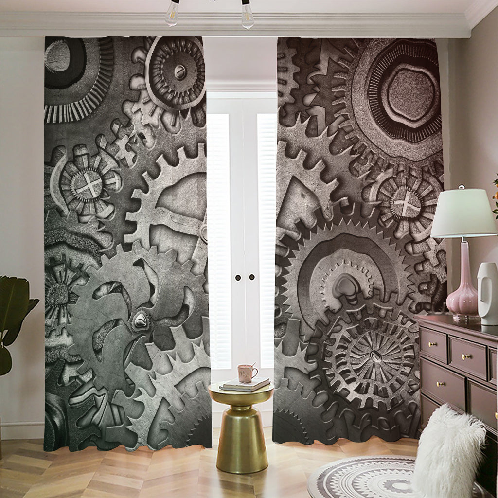 Steampunk Metal Gears Print Blackout Pencil Pleat Curtains