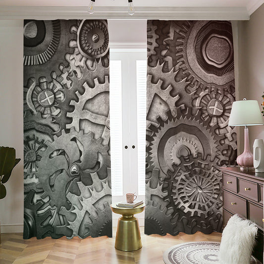 Steampunk Metal Gears Print Blackout Pencil Pleat Curtains