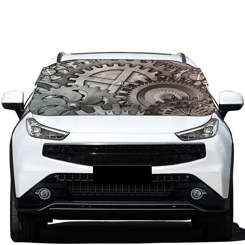 Steampunk Metal Gears Print Car Windshield Snow Cover