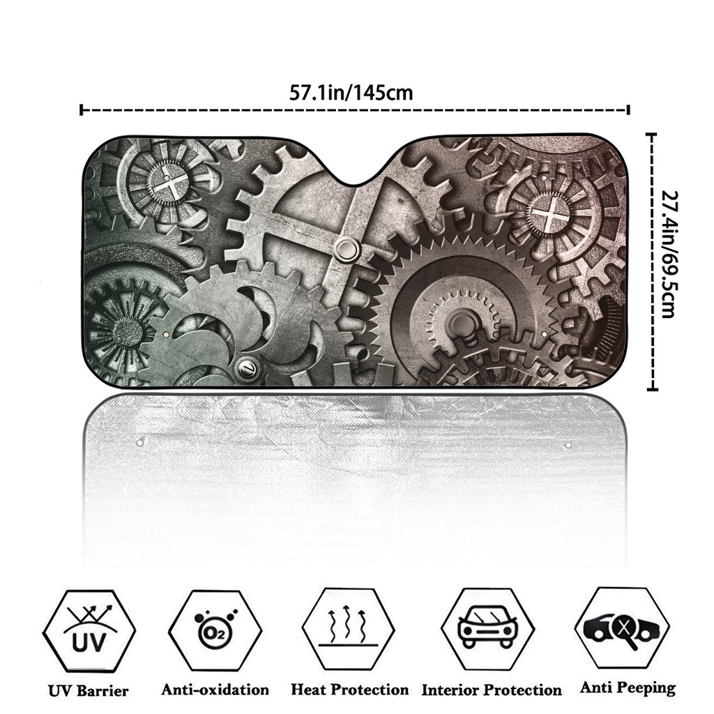 Steampunk Metal Gears Print Car Windshield Sun Shade