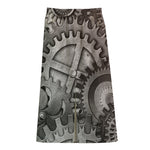Steampunk Metal Gears Print Cotton Front Slit Maxi Skirt