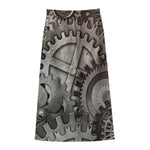 Steampunk Metal Gears Print Cotton Front Slit Maxi Skirt