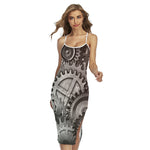 Steampunk Metal Gears Print Cross Back Cami Dress