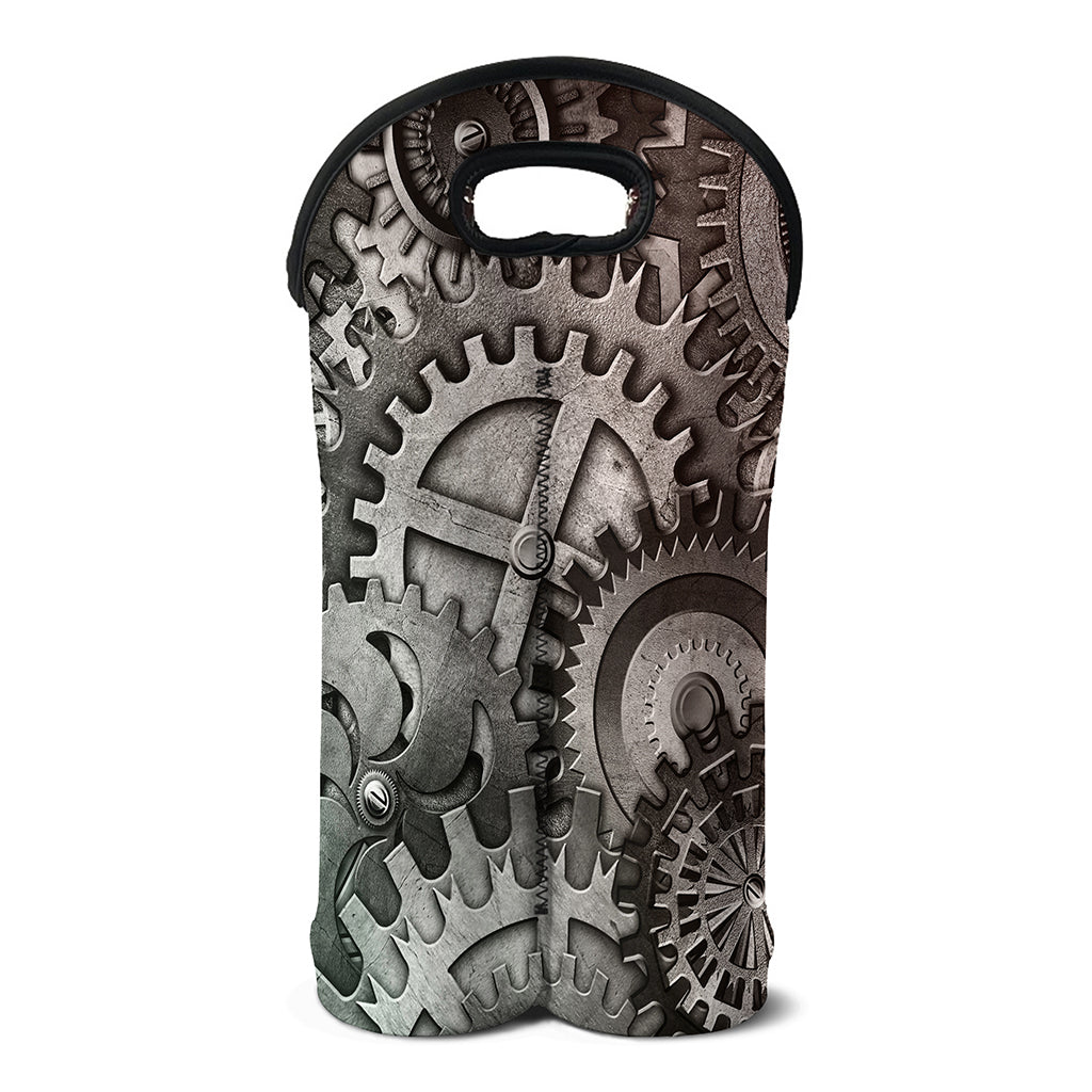 Steampunk Metal Gears Print Double Neoprene Wine Tote
