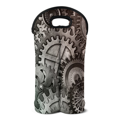 Steampunk Metal Gears Print Double Neoprene Wine Tote